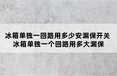 冰箱单独一回路用多少安漏保开关 冰箱单独一个回路用多大漏保